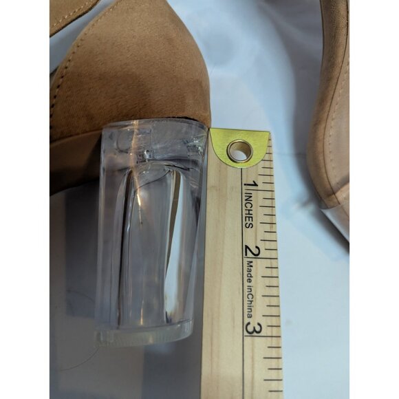 Torrid Clear Translucent Block Heels Faux Suede Sz 8.5WW Adjustable Strap - Picture 13 of 13